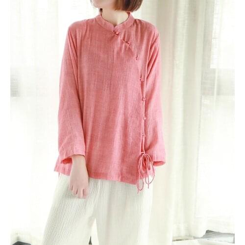 Ladies Chinese Tops 2020 New Top Women Spring Retro Oblique Shirt Qipao Cheongsam Top Linen Chinese Style Clothing Women 11228