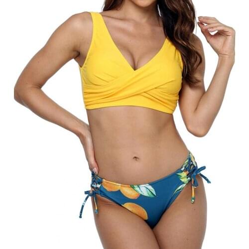 40%HOT Bikini Set Cross Printed Women Backless Padded Lacing Swimwear for Swimming Pool