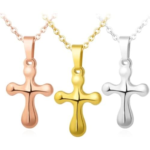 Cross Women Necklaces Stainless Steel Short Chain Necklace Gold Color Pendant Necklaces Christian Prayer Fashion Jewelry Gift