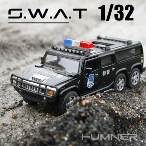 1:32 Six-Wheeled Hummer Alloy Police Off-Road Car Model Toy With Sound Light Pull Back For Children Gifts Free Shipping