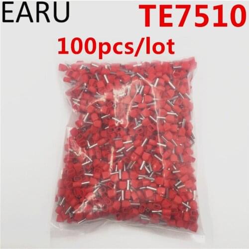 100PCS E Tube TE7510 Type Double Pipe Insulated Twin Cord Cold-press Terminal Block Connector Needle End Multicolor 2X0.75mm2