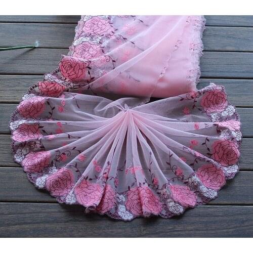 2yards/lot 23cm wide Embroidered Tulle Lace trim mesh French Lace Fabric~pink Lace Ribbon~beautiful