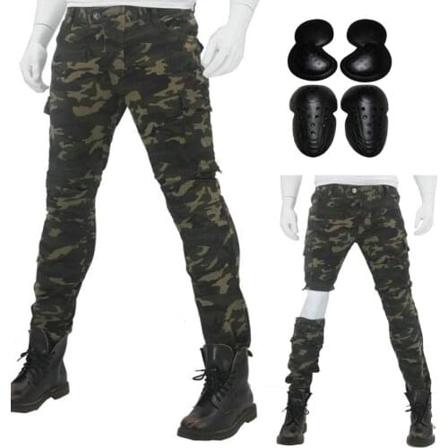 2019 Camouflage Motorcycle Riding Jeans Split Anti-fall Locomotive Knight Armor Pants for 4 Seasons With Upgrade Knee Hip Pads