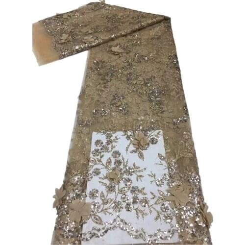 3D Flower French Net Lace Fabric Sequins Lace Fabric 2021 High Quality Tulle African Voile Lace Nigerian For Wedding f66-479