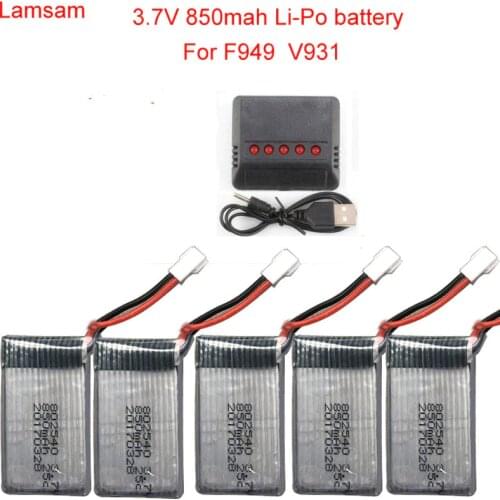 5 pcs/lot 3.7V 850mAh 25C V931 F949 For WL F949/V931 RC Airplane spare parts WLtoys F949 Li-po battery