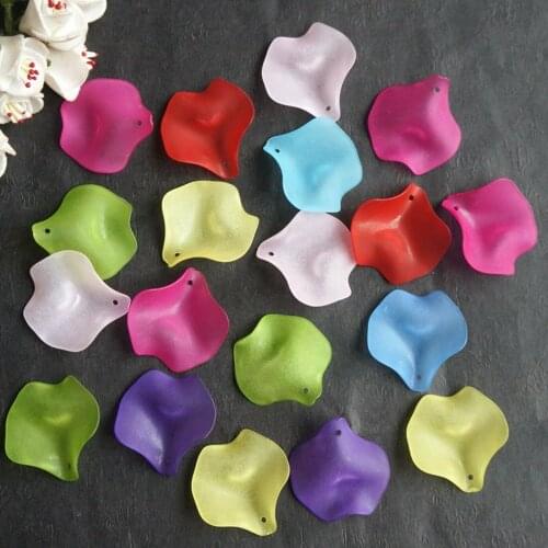 50 Pcs Mixed Color Frosted Acrylic Leaf Charm Pendants Leaves 24X25mm 34X36mm