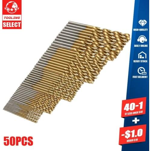 50pcs High Speed Steel Twist Drill 1.0/1.5/2.0/2.5/3.0mm Titanium Coated HSS Drill Woodworking Hand Tools Drill Bit Set
