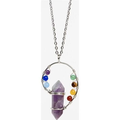 7 Chakra Stone Beads Pendant Necklace For Women Fashion Jewelry Stainless Steel Lobster Chain beaded Necklaces Choker Gift