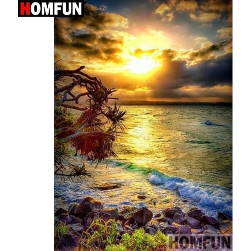HOMFUN 5D DIY Diamond Painting Full Square/Round Drill "Ocean sunset" Embroidery Cross Stitch gift Home Decor Gift A07887