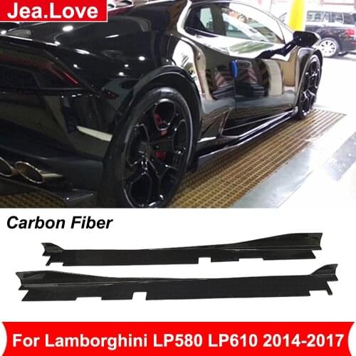 1 Pair Real Carbon Fiber Side Skirts Door Aprons Trim Extensions Car Modification Part For Lamborghini LP580 LP610 2014-2017