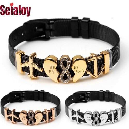 Black Stainless Steel Mesh Watch Bracelets For Women Men Couples lover Golden Heart Love Aircraft Anchor Charm Watch Belt Bangle