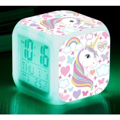 7 Colors Unicorn Alarm Clock Led Digital Clock Changing Night Light Kids Children Desk Clock Despertador Kids Gift