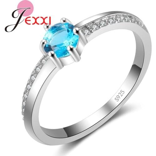 Fast Shipping 925 Sterling Silver Simple Wedding Rings Female Anillos Cute Crystal Rhinestone Ring Bague Lover Best Gifts