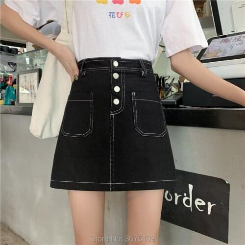Black denim jean skirt mini pencil sexy high waist vintage plus size button short skirt for women ladies summer womens 2020