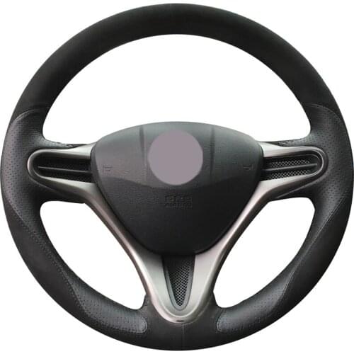Black Suede Black Leather Car Steering Wheel Cover for Honda Fit 2009-2013 City Jazz