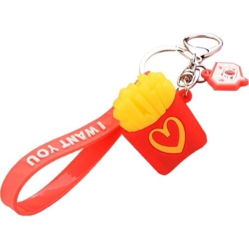 D7WF Creative Food Car Keychain with Bell Cute Food PVC Popcorn Burger Keychains for Backpacks Lovely Backpack Pendant