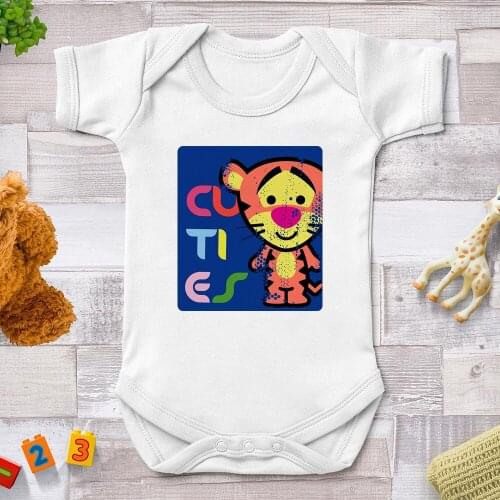 Winnie The Pooh Tigger Print Baby Rompers Newborn Summer White Short Sleeve Baby Girl Boys Clothes Infant Bebe Jumpsuits0-24M