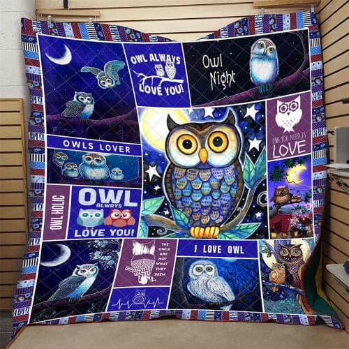 Dropshipping 3D Owl Quilt High End Fashionable Mysterious Purple Kids School Adults Bed Summer Cool Quilt 3D Print