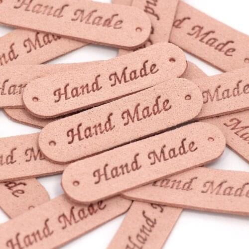 20Pcs Pink Labels PU Leather Tags Handmade Label For Clothes Sewing Tags Garment Accessories Hat Scarf Gift Decoration 45*13MM