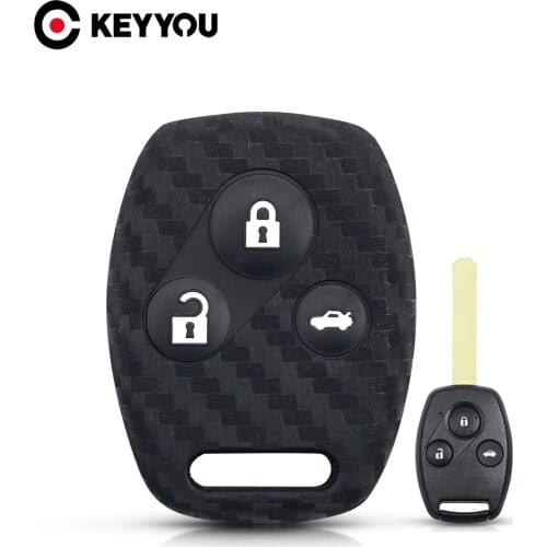 KEYYOU 3 Button Carbon Silicone Car Key Case For HONDA Accord Civic CRV Pilot Fit 2007 2008 2009 2010-2013 Remote Fob Cover