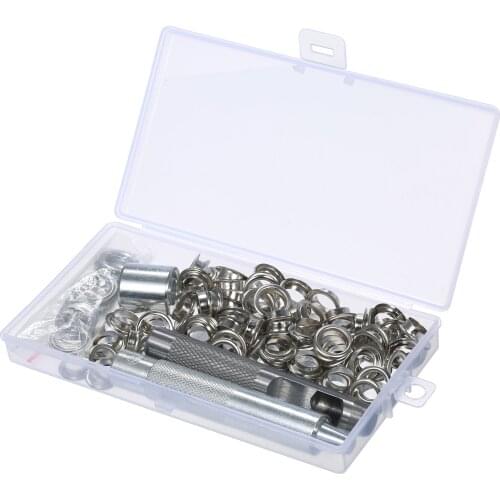 KKmoon 100 Sets 10mm 3/8-inch Grommet Kit Silver Sewing Eyelet Kit with Installation Tools Hole Puncher Storage Box