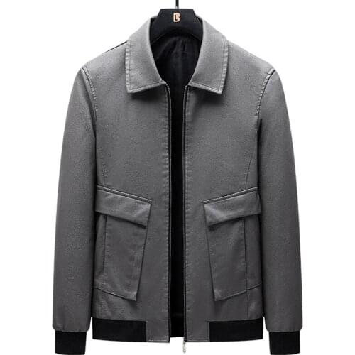 2021 Fall New Mens Simple Leather Jacket Casual Stand Collar Faux Leather Coat/Large Size Mens Business Leather Jacket M-8XL