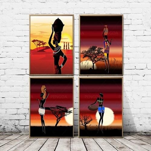 Canvas Printed Sunrise Glow Wall Art Poster African Woman Painting Modern Abstract Home Decor Modular Pictures For Living Room
