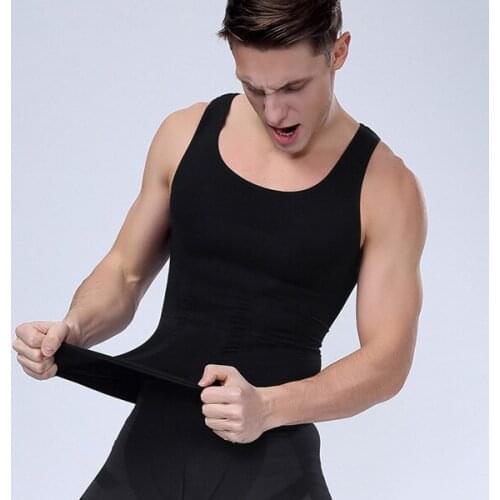 2017 NEW Men Breathable Stretchy Tight Sleeveless Tee Shirt Racer Back Belly Control Waist Cincher Fat Burning Bodyshaper
