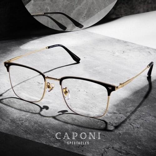 CAPONI Titanium Alloy Men Glasses Frame Blue Light Blocking High Quality Eyeglasses Brand Design Computer Clear Shades JF7472