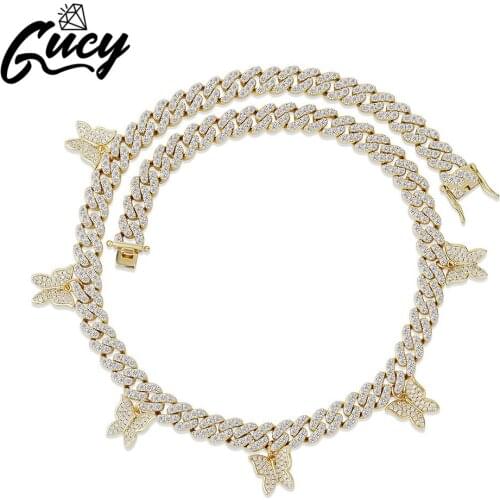 GUCY Butterfly Necklace 6 Butterfly Iced Out Cubic Zirconia Necklace Hip Hop Chain Choker Fashion Jewelry Gift For Women