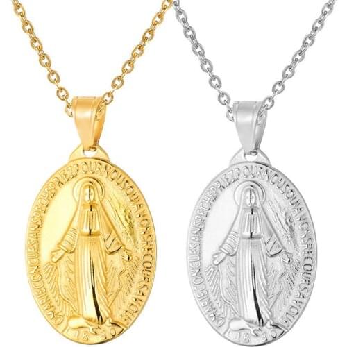 100% Stainless Steel Virgin Mary Necklace For Women Gold/Silver Color Metal Medalla Virgen Maria Cross Necklaces Choker