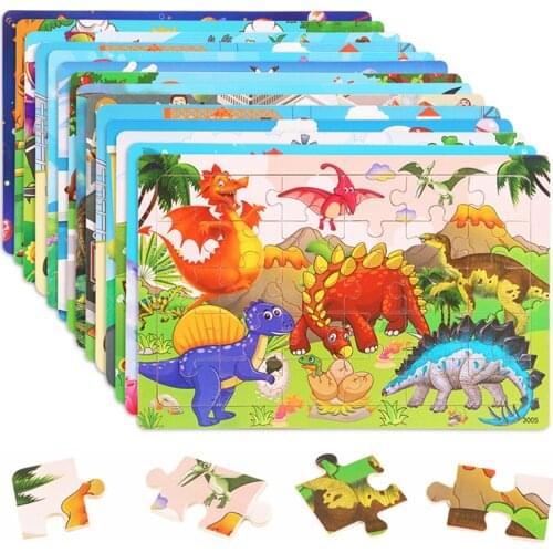New 30pcs Jigsaw Puzzle Kids Wooden Toys Cartoon Animal Wood Puzzle Board Early Learning Baby Educational Toys for Children