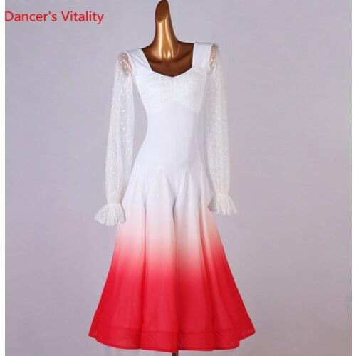 Ballroom Dance Dress V-Neck Flared Sleeves Long Skirt Performance Clothes Profession Custom Adult Child Competition Clothing