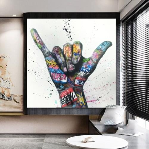 Victory Gesture Oil Painting Graffiti Art Canvas Painting Inspirational Posters Print Wall Art Living Room Decoration