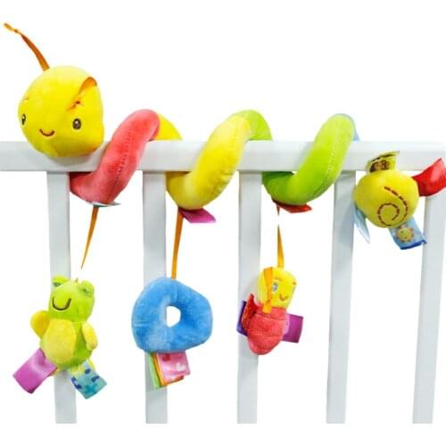 Hanging Spiral Rattle Stroller Cute Animals Plush Stroller Car Seat Travel Lathe Hanging Toys Baby Kids Rattles Educational Toy