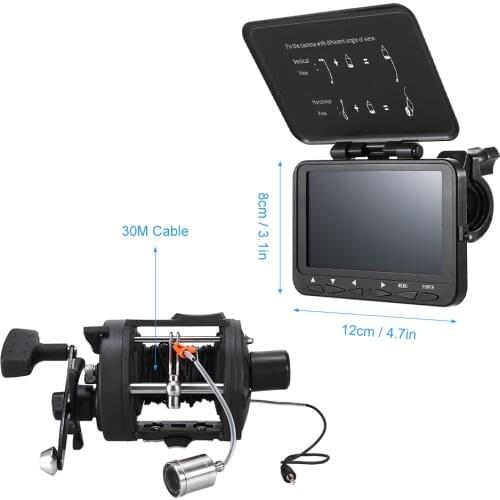 Fish Finder Underwater Ice Fishing Camera with Trolling Reel 4.3" LCD Monitor 8 Infrared IR LEDs Night Vision Camera