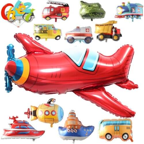 1pcs Cartoon Car Balloons Bus Submarine yacht Foil Balloon plane Globos Children Gifts Birthday Party Decorations Kids toys