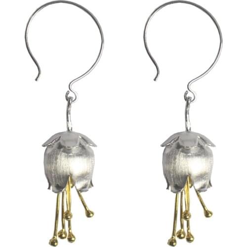 Jade Angel Solid S925 Sterling Silver Handmade Carved Convallaria Dangle Earrings Women Elegant Flower Fine Jewelry
