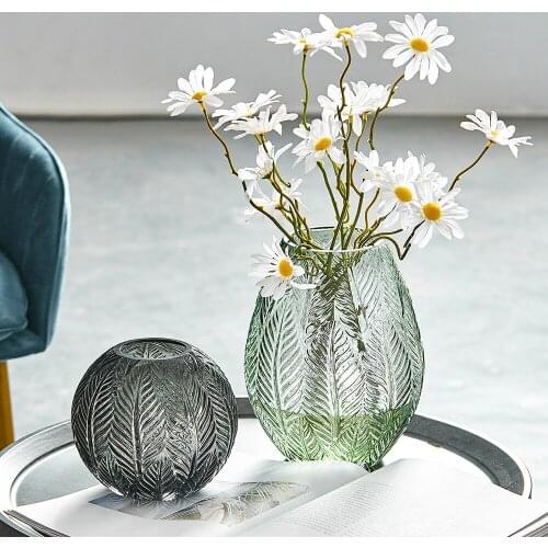Vertical Pattern Vase with Gold Edge and Curved Edge Nordic Decoration Home Glass Vases for Decoration Table Decor Accessories