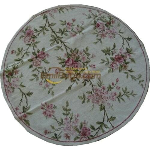 Vintage Hand-embroidered Needlepoint Carpet Needle-point Knits round Carpets Vintage Modernism Natural Sheep Wool