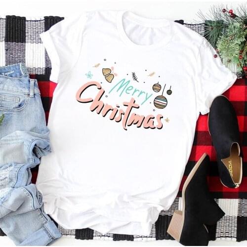 Funny Cute Clothing Merry Christmas Tee For Women Lady Cartoon Print Tshirts Top Graphic Female T Watercolor T-shirt