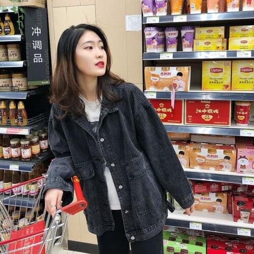 Womens casual Jean Coats 2021 autumn Women loose Denim Jacket Long Sleeve Loose Female Girls Outwear Oversize Y880