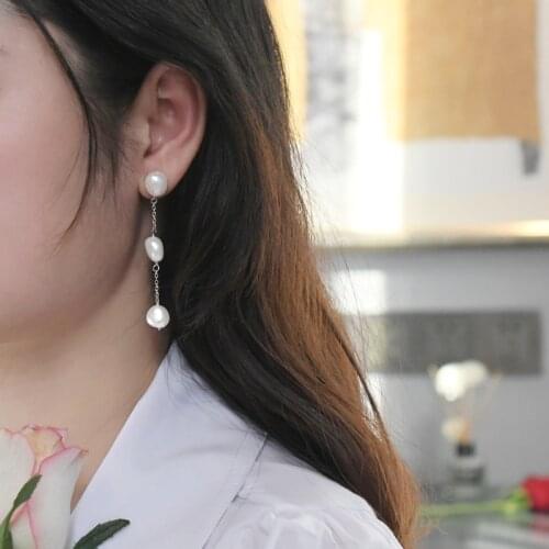 ASHIQI Natural Freshwater Pearl Baroque Long Earrings 925 Sterling Silver Handmade wedding Jewelry Gift for women trendy 2020