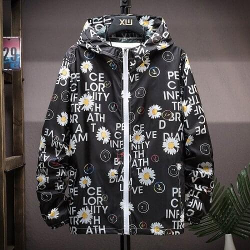 2021 Chrysanthemum Print Sunscreen Clothes Mens Loose Hooded Lightweight Breathable Jacket Hoodie Plus Size 3XL