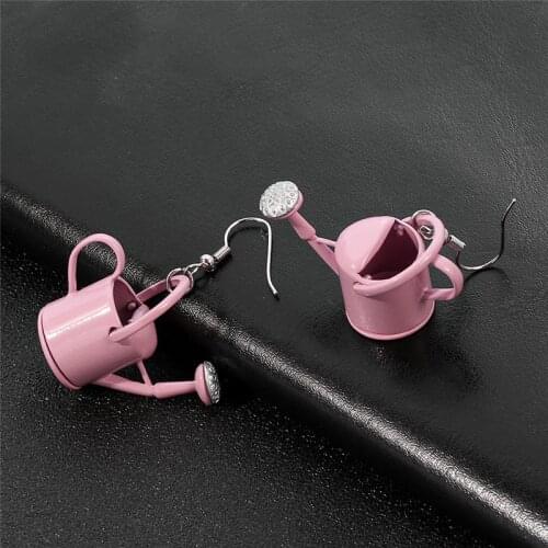 3-D Realistic Watering Can Earrings Red/Blue/Pink/Grey Tiny Gardening Tools Garden Jewelry Metal Watering Can Dangle Earrings
