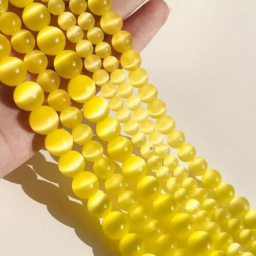 4/6/8/10/12mm Yellow Cat Eye Opal Beads Natural Stone Beads Jewelry Round Loose Spacer Beads for Jewelry Making Accessories