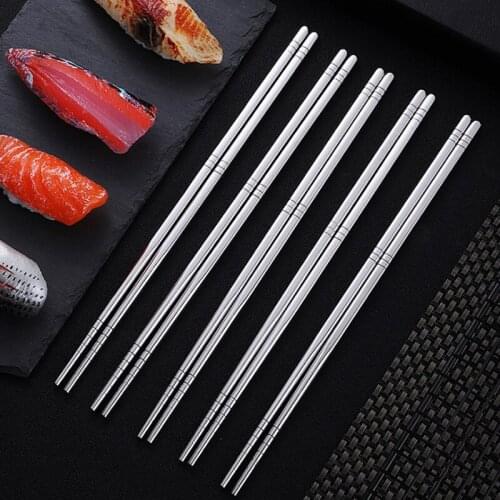 5 Pairs/Set Sushi Hashi Baguette Chinese Metal Chopsticks Stainless Steel Non-slip Chop Sticks Set Reusable Food Sticks