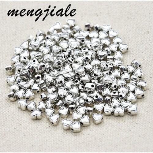 50pcs Wholesale Vintage Metal Alloy Hearts Spacer Beads Charms For Jewelry Making Necklace DIY Supplies Hole 1.5mm
