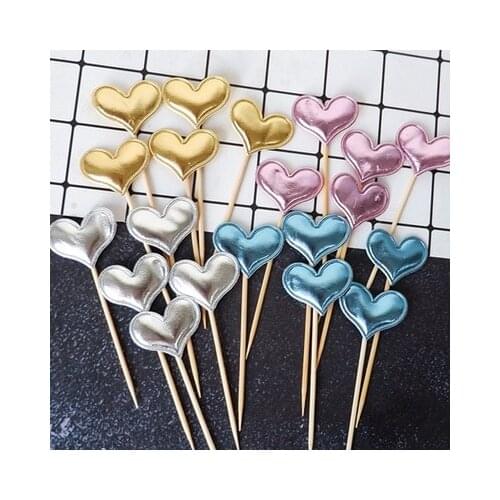 50 Pcs Cake Insert Card Mirror High-gloss Pu Leather Material Five-pointed Star Love Dessert Table Insert Toothpick Insert Card