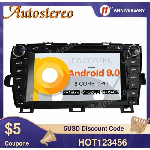 Android 9.0 4+64GB DSP Car DVD Player GPS Navigation Stereo For Toyota Prius 2009-2013 Car Multimedia Player Auto Head Unit IPS